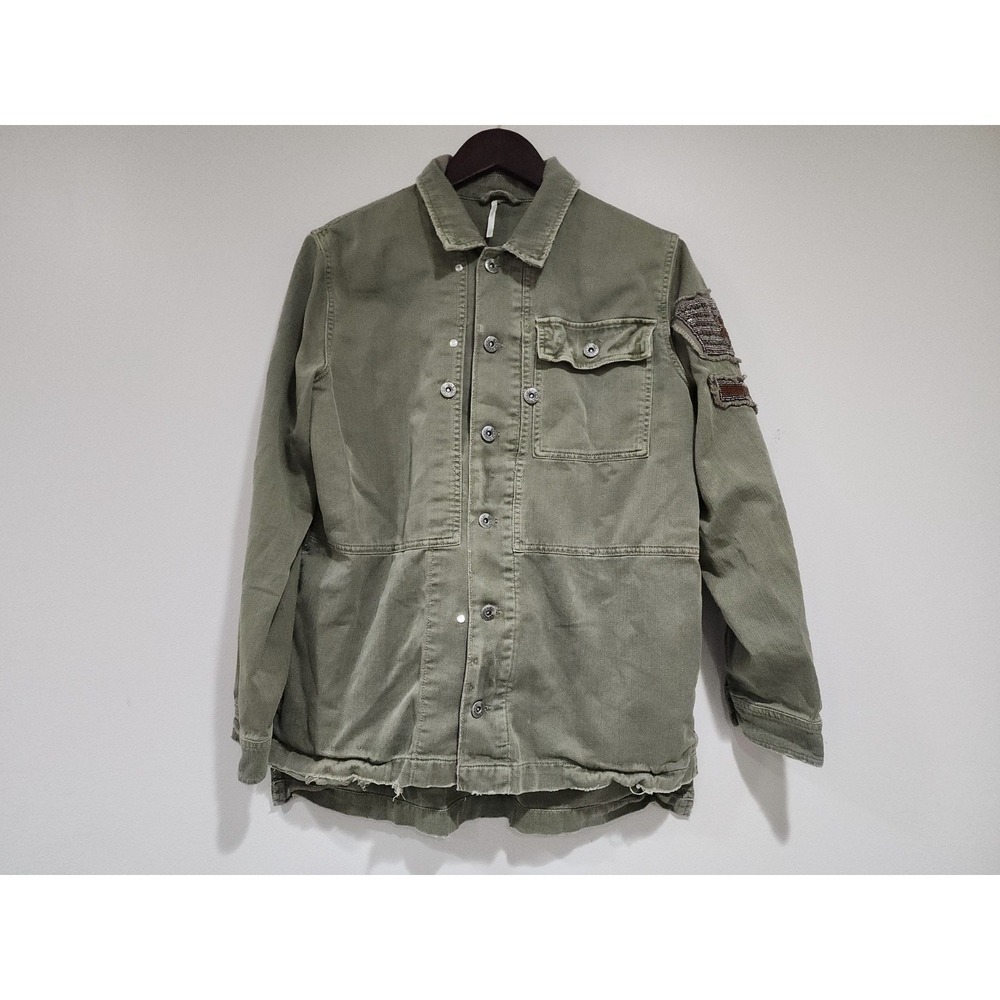 Free People Embellished Military Shirt Jacket Womens Small Green Button Front